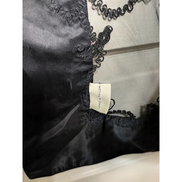 Vtg Lord & Taylor Black Satin Mesh Sequin Evening Wrap 78" By 20" Goth(1032) - Picture 4 of 5